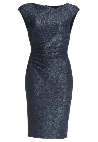 SWING - Cocktailkleid aus foliertem Jersey in Bouclé Optik mit Drapierungen navy - Gr. - 48