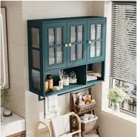 HAUSS SPOLE Hängeschrank mit Handtuchhalter Küchenschrank Badezimmerschrank Sideboard (3-türiger Wandschrank mit Glastüren & Handtuchhalter, modernes Hängevitrine-Design aus MDF)