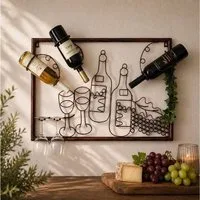 DanDiBo Weinregal mit Glashalter Wand Wandbild 091975 Flaschenständer Metall 65 cm, Flaschenhalter Wandregal