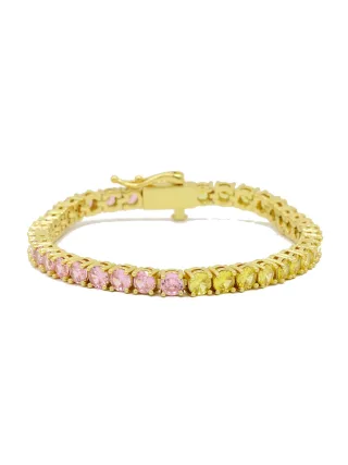 Fashionbox Armband Messing vergoldet mit Zirkonia pink/gelb 17 cm