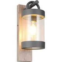 TRIO Leuchten Außen-Wandleuchte SAMBESI, Laternen Optik Hauswand, exkl 1x E27 max 28W Dämmerungssensor, Leuchtmittel wechselbar, warmweiß - kaltweiß, Fassadenbeleuchtung aus Alu Druckguss, Rückenplatte Holz Nachbildung