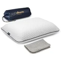 Alkamto Kopfkissen Alkamto Reisekissen Memory-Schaum 40x25x10 cm kompakt mit Tasche, Füllung: 100% Memory-Smart-Schaum, Bezug: Viskose, Seitenschläfer, Bauchschläfer, Rückenschläfer, 100% Baumwolle, Äußerer Bezug: Viskose, Füllung: 100% Viscoschaum