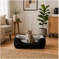 belviona Tierkissen für Katzen, Katzenbett Wildlederimitat, 110x80 cm, schwarz/grau, Wildlederimitat, Katzenkörbchen wendbar, mit 2-in-1 Funktion