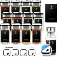 LuxusKollektion Gewürzbehälter 360° Rotation Gewürzgläser Eckig Set mit 12 Gewürzdosen und 80