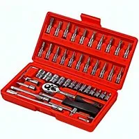 P & K Werkzeugset 46-teiliges Knarrenkasten-Set mit Knarre und Steckschlüsselsatz 1/4“, (46-tlg)