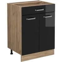 Vicco Unterschrank R-Line, Schwarz Hochglanz/Goldkraft Eiche, 60 cm mit Schublade, ohn... (1-St)
