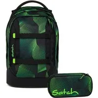 Satch Schulranzen Schulrucksack-Set PACK Seismic Green 2-teilig (2-teilig), ergonomisch, Your-Size-System: auf Körpergröße anpassbar