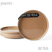 JIWOO Teller 4er Ø21cm,Frühstücksteller Steakteller Pastateller Brotteller Plate, (32 St), Keramik Hochwertiges Tellerset Braun Mikrowellen spülmaschinenfest
