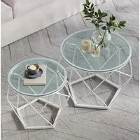 VASAGLE Couchtisch rund, Wohnzimmertisch, modern, Satztisch, Metall (2er Set, inkl. Zubehörpaket & Anleitung, Glas), Beistelltisch, abnehmbare Tischplatte, Ø50x40cm+Ø40x36cm