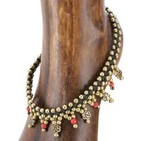 Guru-Shop Fußkette Fußkette Makramee mit Perlen - Modell 2
