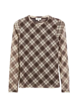 s.Oliver Red Label - Langarmshirt mit Karomuster braun/beige - Gr. - 36