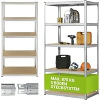 Juskys Schwerlastregal Basic, Regalsystem mit 5 Einlegeböden, je 175 kg Traglast, Abstände wählbar
