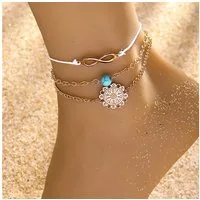 KARMA Fußketten Set Damen Boho Strand Fußschmuck mit Unendlichkeit Symbol (Set, Knöchelkette verstellbar, Mandala), Türkis Sommer Fußkettchen