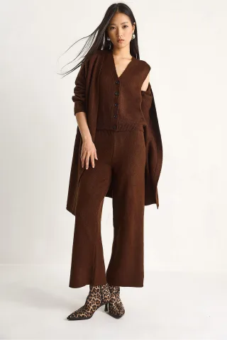 Strick-Cardigan-Weste-Hosen Drei-Teile Coord Set