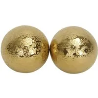 finehomegarden Teichfigur Schwimmkugel gold Ø8cm/Ø10cm Blüten Porzellan 2fach sort. Deko, (Set, 2-St., 2tlg), Schwimmende Kugeln für Teich & Wasserschalen 2Größen wählbar
