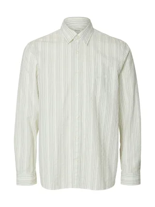 SELECTED MEN - SLHREGFREDDIE MIX SEERSUCKER LS SHIRT Egret - Gr. - S