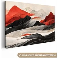 OneMillionCanvasses® Leinwandbild Kunst - Berge - Rot - Weiß - Schwarz, Fotodruck (1 St), Leinwand Bilder Klein, Wand Dekoration Aesthetic 30x20 cm