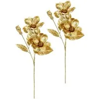 Kunstblume Magnolie, I.GE.A., Höhe 68 cm, 2er Set Dekoblume Metallic Effekt glänzende Weihnachtsdeko Blüten