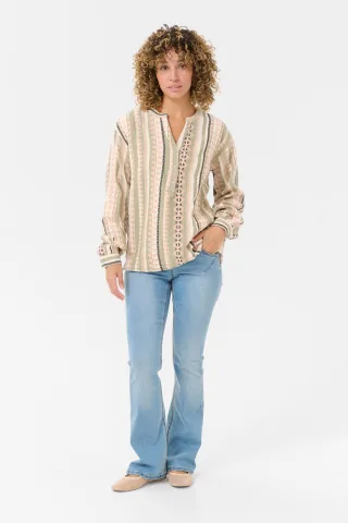 Kurzarm-Bluse Loose fit Tea jaquard multicolour