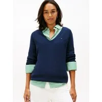 Tommy Hilfiger Strickpullover CO CARDI STITCH V-NK LS mit Logostickerei