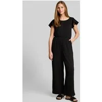TOM TAILOR Denim Jumpsuit Overalls Crinkle Jumpsuit mit Rüschenärmeln