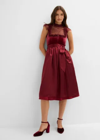bonprix Dirndl mit Samt in Midilänge (2-tlg.Set), rot, Gr.44, traditionelles Dirndl mit hochwertigen Samtmieder und changierender Schürze. Der Rock ist mit einem angenehmen Baumwollfutter ausgestattet., aus Samt
