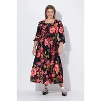Ulla Popken Dirndl Musselin-Kleid floraler Druck Rundhals 3/4-Arm