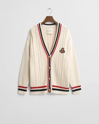 GANT - Gant Varsity V-Neck Zopfstrick Strickjacke - Gr. - S