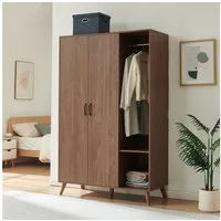 en.casa Kleiderschrank »Norg« 191 x 120 x 52 cm 2 Türen 1 Stange 5 Fächer Walnussoptik