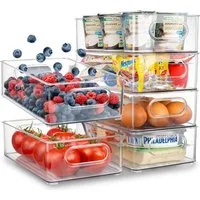 PFCTART Korbeinsatz Kühlschrank-Organizer, Küchen-Organizer, stapelbar, BPA-frei, 6 Stück, Zubehör für für Kühlschrank, Küche & Haushalt, Transparente Aufbewahrungsboxen aus PET