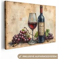 OneMillionCanvasses® Leinwandbild Wein - Trauben - Jahrgang - Retro, Fotodruck (1 St), Wandbilder für Esszimmer, Wanddeko Bilder Küche, 30x20 cm