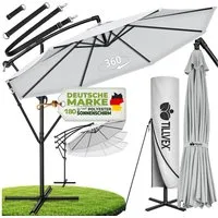 tillvex Sonnenschirm 300-350 cm Kurbel Ampelschirm mit Ständer, Abdeckung & Windsicherung, Gartenschirm UV-Schutz Aluminium