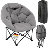 STEELSØN Campingstuhl Hoggar, Campingbank & Moonchair, Klappstuhl mit Seitentasche (grau, 55 cm breit), XXL Moonchair faltbar, Campingstuhl mit Kopfkissen, bis 150 kg