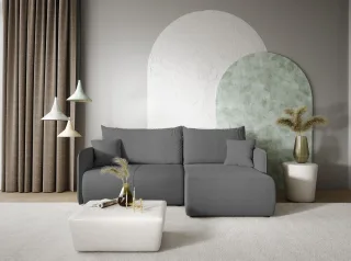 Ecksofa Sofa mit Schlaffunktion CALGARY Stoff Curio Dunkelgrau Ottomane Rechts