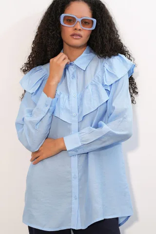 Langes entspanntes Shirt mit Rüschendetail