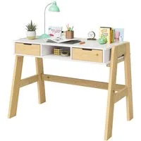 Bellabino Kinderschreibtisch Campo, höhenverstellbar 56-75 cm (mit Schubladen, 1 Ablagefach und 3 Aufbewahrungsfächer), weiß/natur