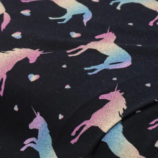 Baumwoll-Jersey "Einhorn" mit Elasthan, schwarz/bunt