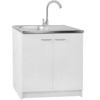 STAMAR Spülenschrank Küchenunterschrank 80 cm Weiß mit Spüle Armatur Chrom Komplettset Unterschrank stehend Edelstahl Spülbecken Wasserhahn Abtropffläche