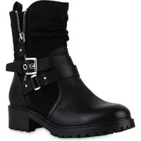 VAN HILL 841452 Bikerboots Damen Leicht Gefütterte Biker Boots Stiefeletten Schnallen