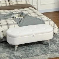 HOMCOM Sitzbank mit Stauraum, Deckel, Teddysamtoptik (Truhenbank, 1-St., Polsterbank), für Flur Schlafzimmer Wohnzimmer, Metallrahmen 114 x 47 x 46,5 cm Weiß