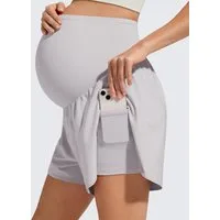 G4Free Umstandsshorts Damen Schwangerschafts-Sportshorts, High Waist Yoga Shorts Chillwhisp Umstandsshorts für Damen, Schwangerschaftsrock mit Tasche