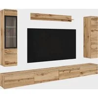 Home affaire Wohnwand Vera, Breite 300 cm, (Komplett-Set, 5-St), Mit LED, Glasvitrine, grifflose Fronten