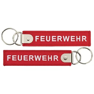 Feuerwehr Schlüsselanhänger | PACO | rot | 120x27mm | Polyester | mit verstärkter Metallplatte und Schlüsselring | Feuerwehrgeschenk | Schlüsselbund