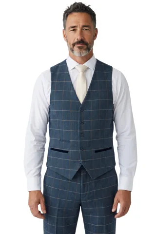 Herrenweste aus marineblauem Tweed mit Fischgrätmuster - Harris