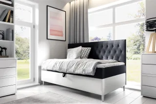 Boxspringbett Gästebett Kinderbett FINJA Nr.2 100x200cm Weiss-Schwarz