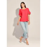 Alba Moda Shirtbluse Lockere Bluse mit Volantärmeln Uni-Design mit femininem Rundhalsausschnitt