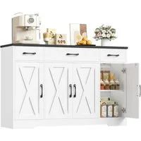 HOMECHO Sideboard, 140cm Breite Küchenschrank 3 Schubladen 4 Türen, Verstellbaren Regalen