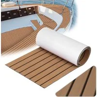 BlingBin Bodenmatte 240x90 cm EVA Schaum Boot, Teakholz Schaum Bodenbelag (1er Set, 1-St., Marineteppich Bootsmatte mit 3M Selbstklebende), DIY Rutschfester Boden Selbstklebend für Marine, Yacht, Schiffe