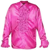 thetru Kostüm Schlagerstar Rüschenhemd pink, Knalliges Hemd für 70er Jahre Outfit und Schlager Kostüm