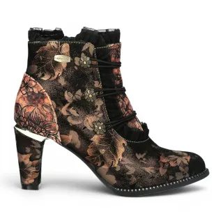Laura Vita Floral Victorian Bronze Lederstiefel mit Absatz – Alcbaneo-130